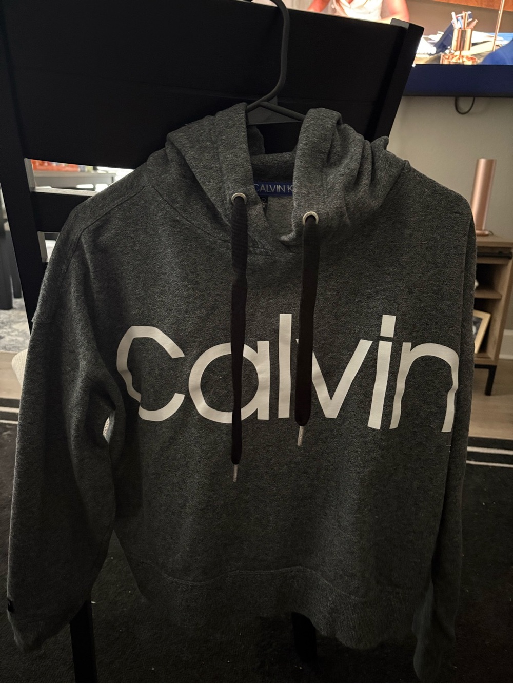 Calvin Klein Charcoal Gray Hoodie with White Logo